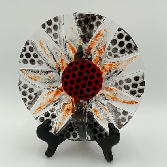 Fused Glass Sunflower Bowl Signed J. Konnell - Picture 1 of 6
